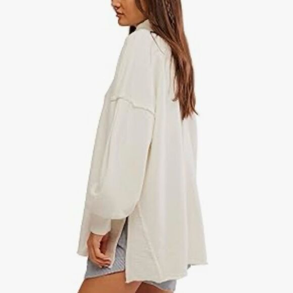 free people XS S M Coconut Milk Wonderful Oversized Cotton Sweater Pullover - Picture 2 of 16